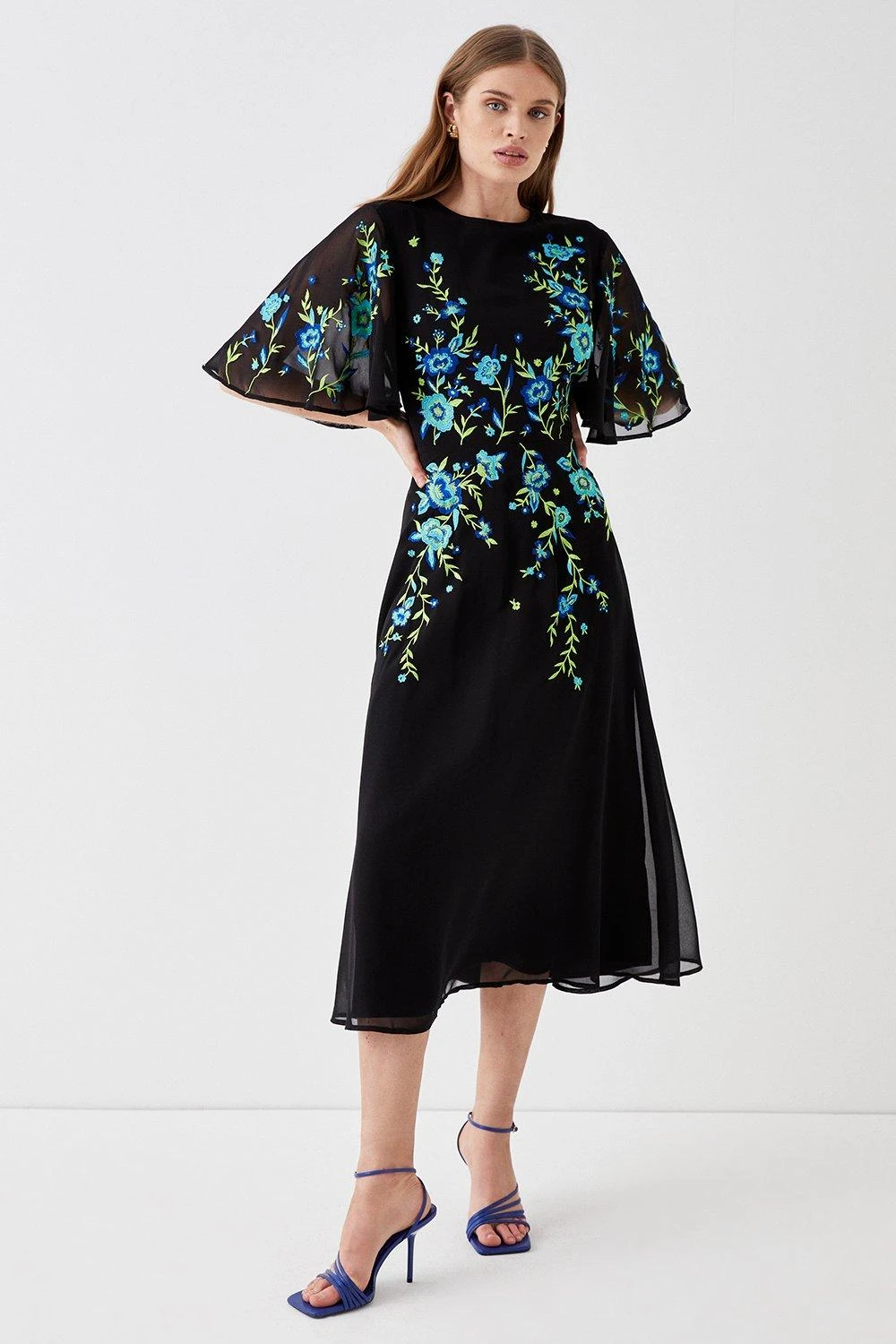 Coast Trailing Floral Embroidered Angel Sleeve Midi Dress 3 Coast Trailing Floral Embroidered Angel Sleeve Midi Dress