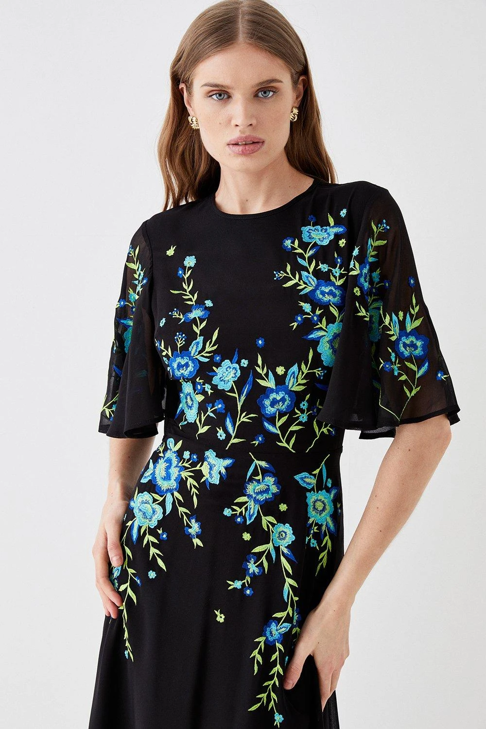 Coast Trailing Floral Embroidered Angel Sleeve Midi Dress 4 Coast Trailing Floral Embroidered Angel Sleeve Midi Dress - Image 2
