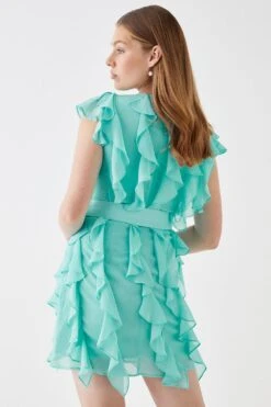Coast Ruffle Chiffon Belted Mini Dress 8 Coast Ruffle Chiffon Belted Mini Dress -Simply Feminine Shop bcc05043 turquoise xl 2