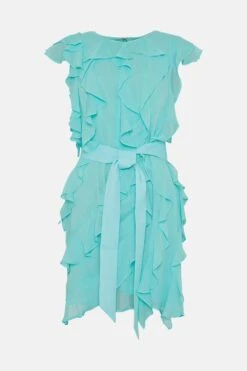 Coast Ruffle Chiffon Belted Mini Dress 9 Coast Ruffle Chiffon Belted Mini Dress -Simply Feminine Shop bcc05043 turquoise xl 3