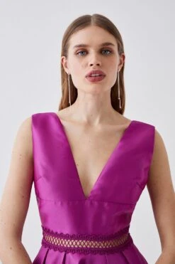 Coast Plunge Neck Twill Midi Dress With Lace Trims -Simply Feminine Shop bcc05048 pink xl 2