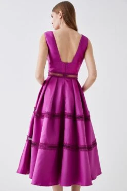 Coast Plunge Neck Twill Midi Dress With Lace Trims -Simply Feminine Shop bcc05048 pink xl 4