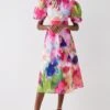 Coast Blurred Floral Puff Sleeve Cutout Back Midi Dress 2 Coast Blurred Floral Puff Sleeve Cutout Back Midi Dress -Simply Feminine Shop bcc05089 pink xl