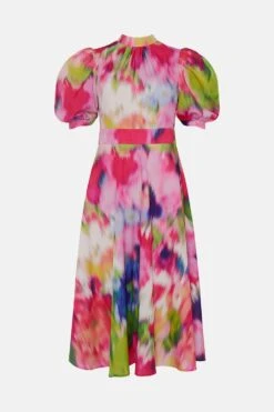 Coast Blurred Floral Puff Sleeve Cutout Back Midi Dress 9 Coast Blurred Floral Puff Sleeve Cutout Back Midi Dress -Simply Feminine Shop bcc05089 pink xl 3