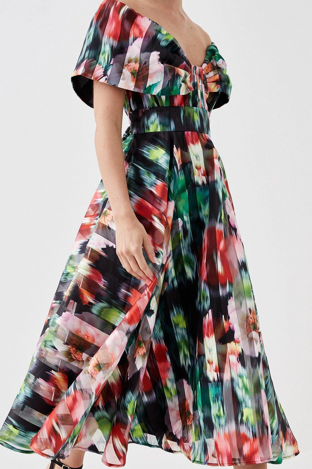 Coast Petite Bardot Midi Dress In Stripe Organza 3 Coast Petite Bardot Midi Dress In Stripe Organza