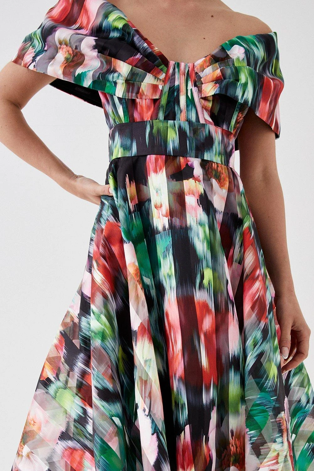 Coast Petite Bardot Midi Dress In Stripe Organza 5 Coast Petite Bardot Midi Dress In Stripe Organza - Image 3