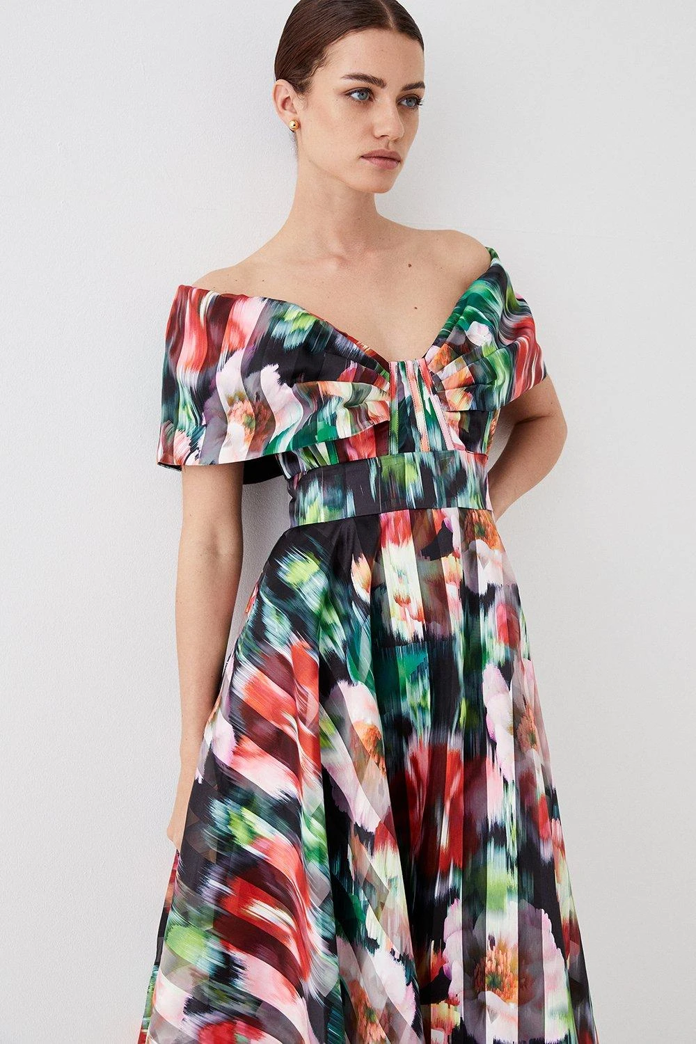 Coast Petite Bardot Midi Dress In Stripe Organza 7 Coast Petite Bardot Midi Dress In Stripe Organza - Image 5