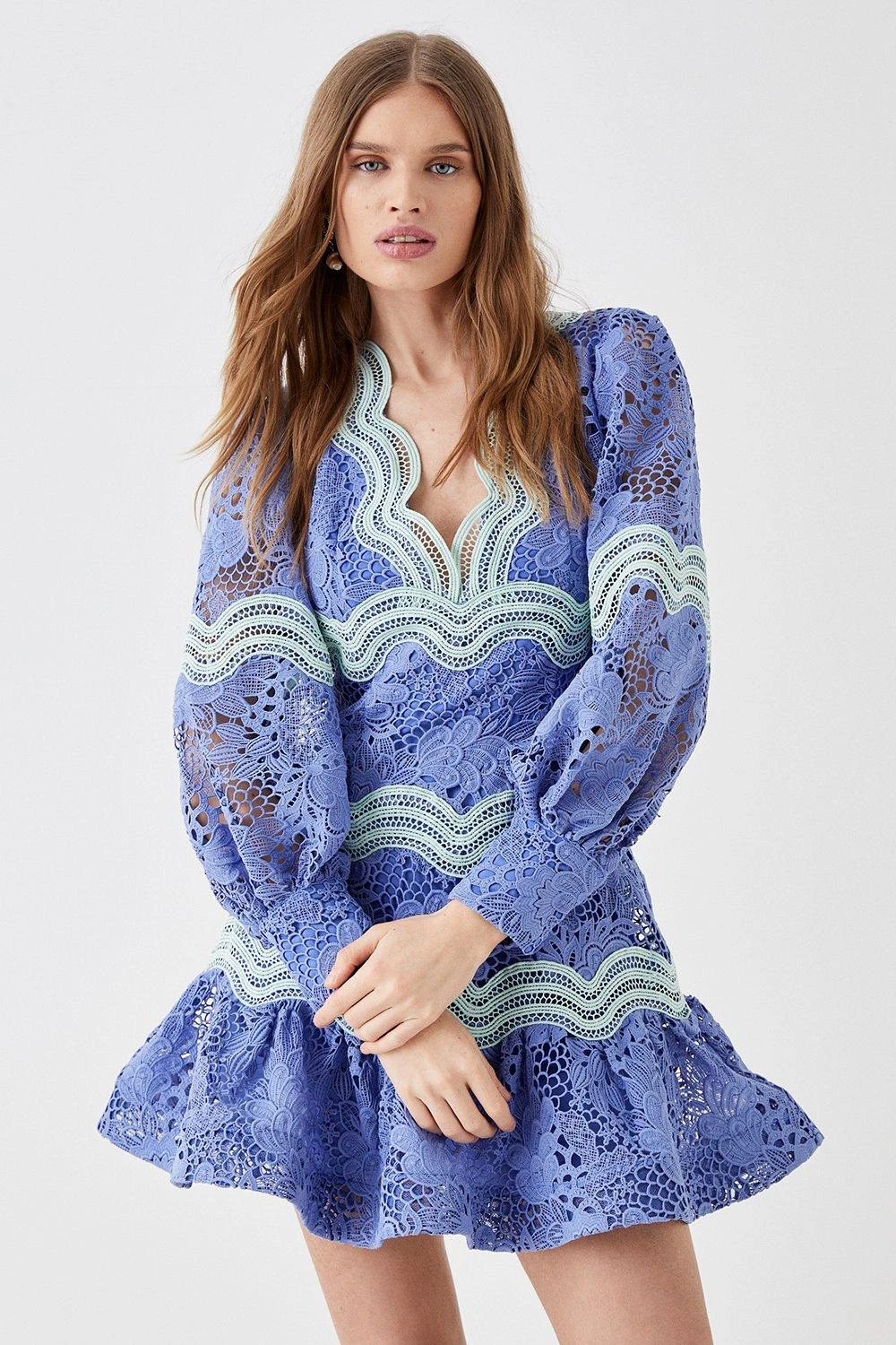 Coast Lace Blouson Sleeve Trim Detail Mini Dress 3 Coast Lace Blouson Sleeve Trim Detail Mini Dress