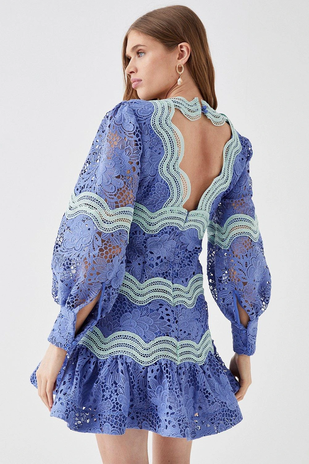 Coast Lace Blouson Sleeve Trim Detail Mini Dress 5 Coast Lace Blouson Sleeve Trim Detail Mini Dress - Image 3