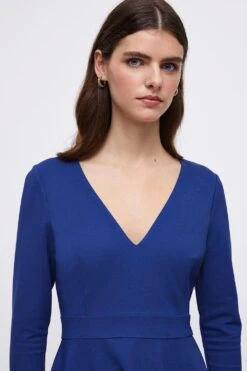 Coast Ponte V Neck Full Skirt Midi Dress -Simply Feminine Shop bcc05149 cobalt xl 2
