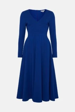 Coast Ponte V Neck Full Skirt Midi Dress -Simply Feminine Shop bcc05149 cobalt xl 3