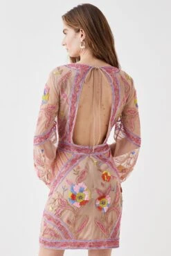 Coast Alexandra Farmer Hand Embellished Mini Dress With V Neck 7 Coast Alexandra Farmer Hand Embellished Mini Dress With V Neck -Simply Feminine Shop bcc05160 blush xl 2