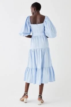 Coast Puff Sleeve Belted Cotton Tiered Midi Dress -Simply Feminine Shop bcc05171 light20blue xl 3