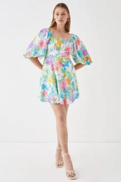 Coast Linen Ruched Bodice Trim Mini Dress