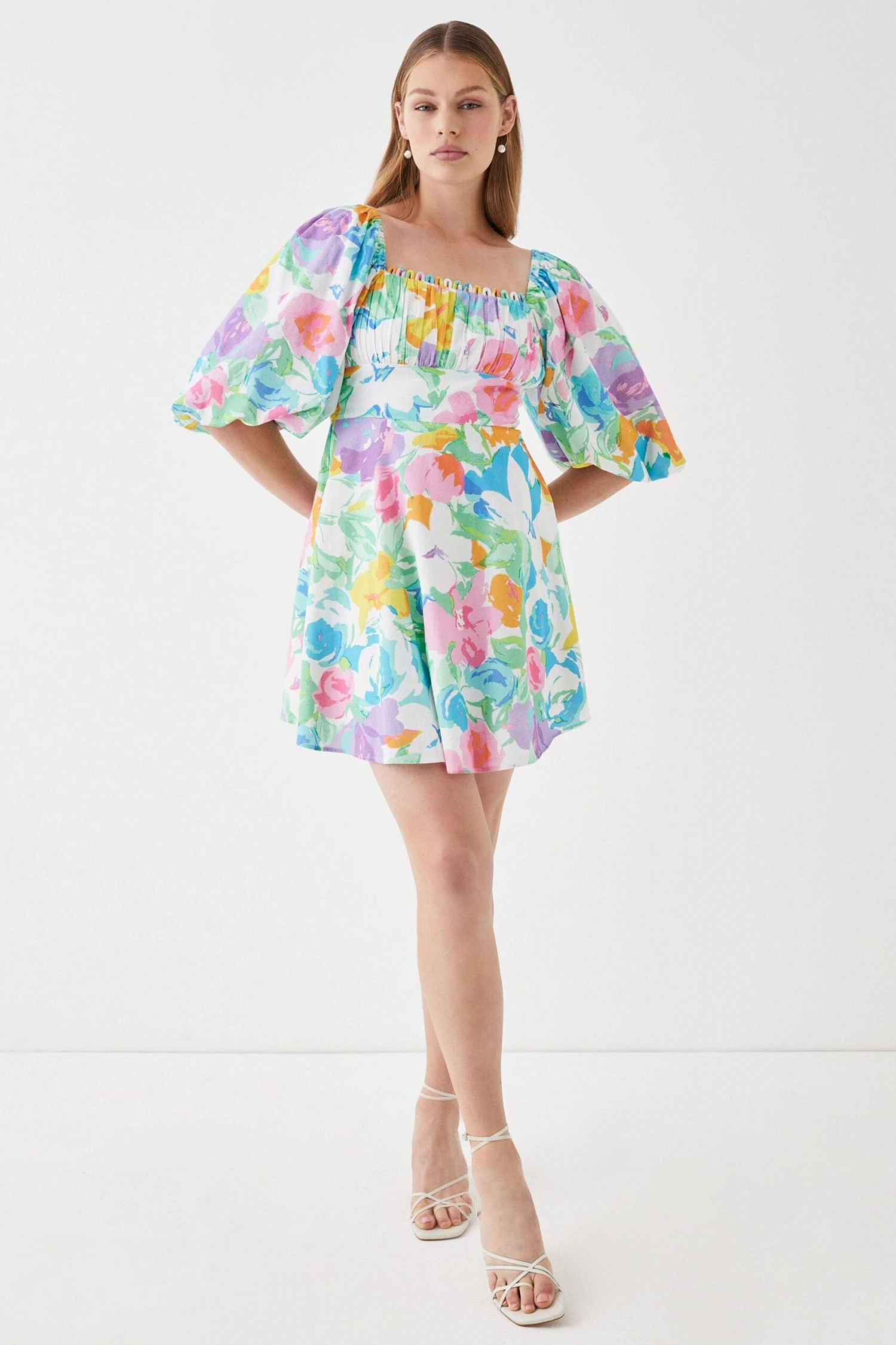 Coast Linen Ruched Bodice Trim Mini Dress 3 Coast Linen Ruched Bodice Trim Mini Dress