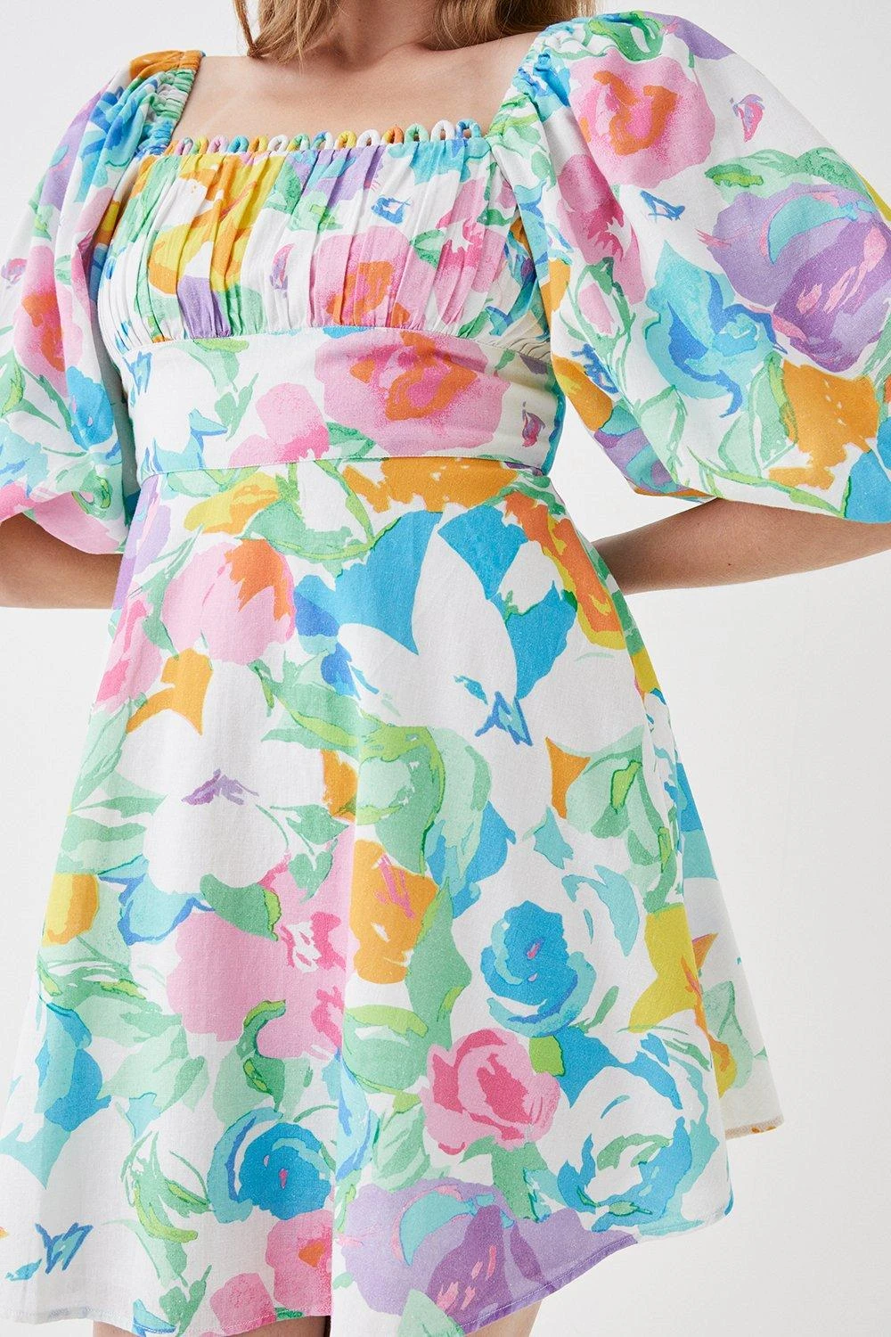 Coast Linen Ruched Bodice Trim Mini Dress 4 Coast Linen Ruched Bodice Trim Mini Dress - Image 2