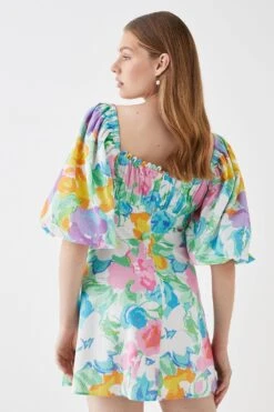 Coast Linen Ruched Bodice Trim Mini Dress 7 Coast Linen Ruched Bodice Trim Mini Dress -Simply Feminine Shop bcc05180 multi xl 2