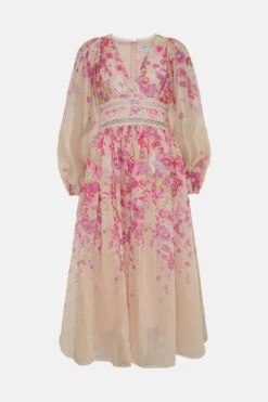 Coast Organza Floral Placement Lace Trim Midaxi Dress -Simply Feminine Shop bcc05182 blush xl 3