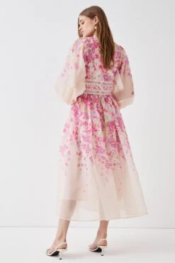 Coast Organza Floral Placement Lace Trim Midaxi Dress -Simply Feminine Shop bcc05182 blush xl 4