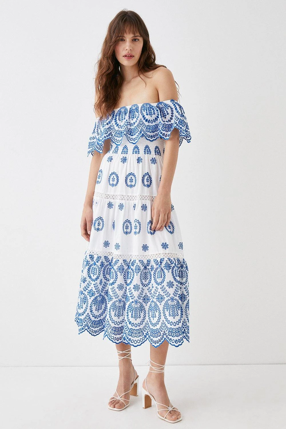Coast Bardot Trim Detail Tiered Broderie Midi Dress 4 Coast Bardot Trim Detail Tiered Broderie Midi Dress - Image 2