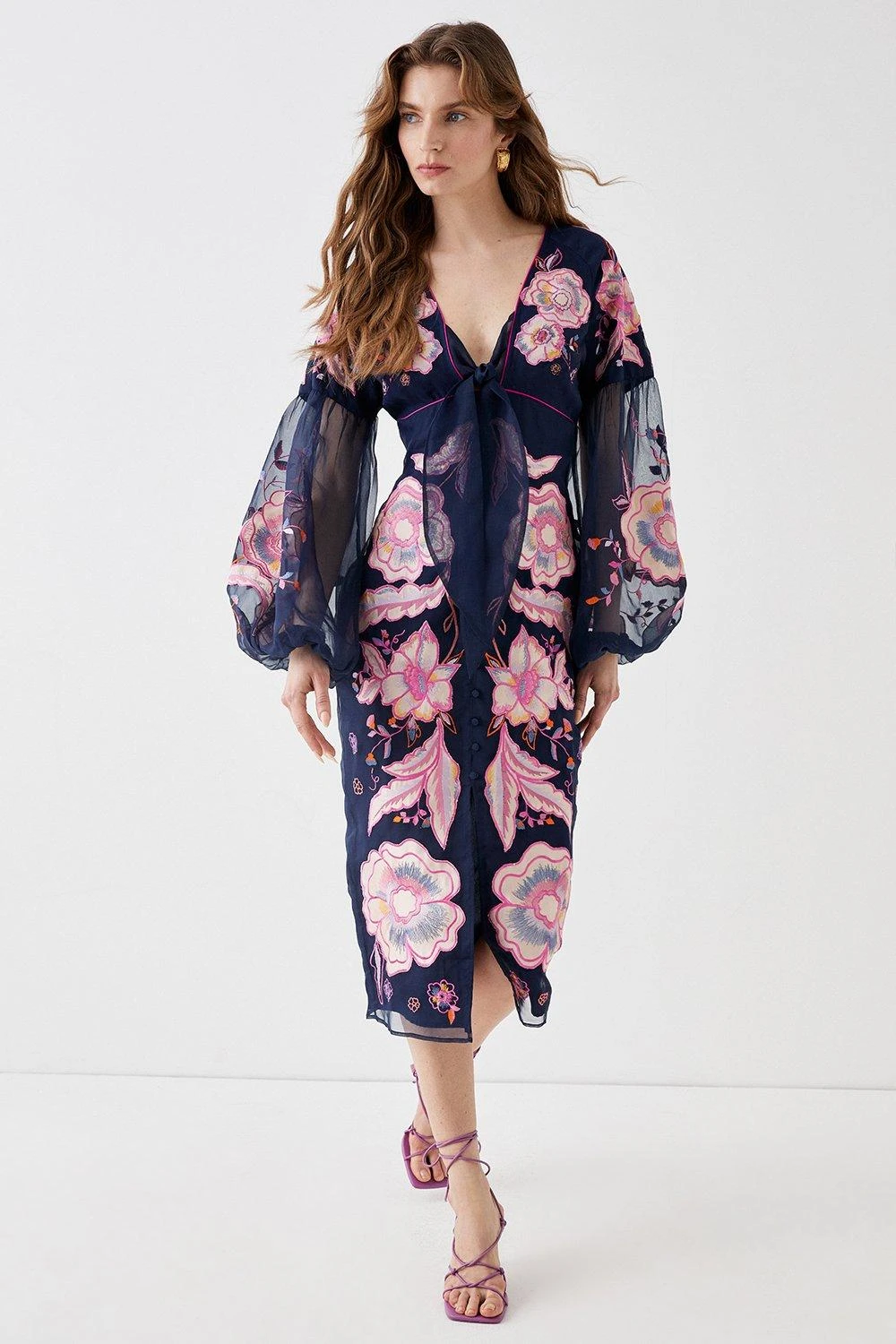 Coast Alexandra Farmer Applique And Embroidered Tie Front Midi Dre 4 Coast Alexandra Farmer Applique And Embroidered Tie Front Midi Dre - Image 2