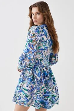 Coast Alexandra Farmer Printed Lace Blouson Sleeve Mini Dress -Simply Feminine Shop bcc05214 blue xl 3