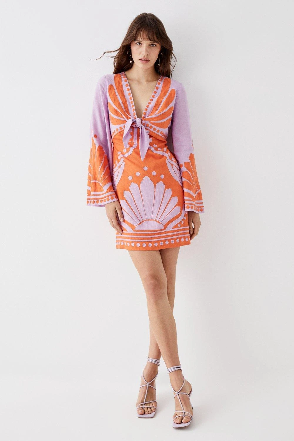 Coast Linen Tie Front Applique Embroidered Mini Dress 4 Coast Linen Tie Front Applique Embroidered Mini Dress - Image 2