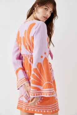 Coast Linen Tie Front Applique Embroidered Mini Dress 9 Coast Linen Tie Front Applique Embroidered Mini Dress -Simply Feminine Shop bcc05268 orange xl 3