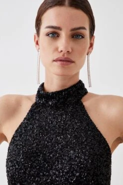 Coast Petite Sequin Halter Maxi Dress 8 Coast Petite Sequin Halter Maxi Dress -Simply Feminine Shop bcc05269 black xl 2