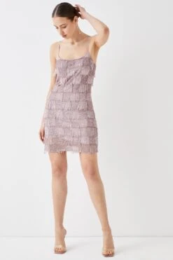 Coast Hand Embellished Fringe Check Mini Dress -Simply Feminine Shop bcc05300 lilac xl 2