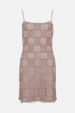 Coast Hand Embellished Fringe Check Mini Dress -Simply Feminine Shop bcc05300 lilac xl 3