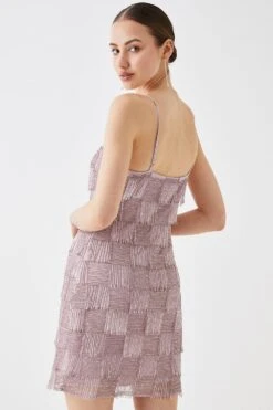 Coast Hand Embellished Fringe Check Mini Dress -Simply Feminine Shop bcc05300 lilac xl 4
