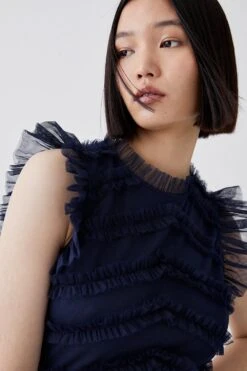 Coast Tulle Ruffle Bodice Tiered Midi Dress 9 Coast Tulle Ruffle Bodice Tiered Midi Dress -Simply Feminine Shop bcc05301 navy xl 2