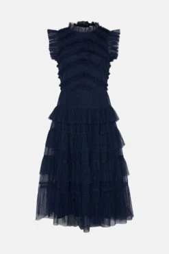 Coast Tulle Ruffle Bodice Tiered Midi Dress 10 Coast Tulle Ruffle Bodice Tiered Midi Dress -Simply Feminine Shop bcc05301 navy xl 3