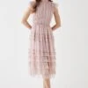 Coast Tulle Micro Ruffle Frill Neck Midi Dress 1 Coast Tulle Micro Ruffle Frill Neck Midi Dress -Simply Feminine Shop bcc05311 blush xl