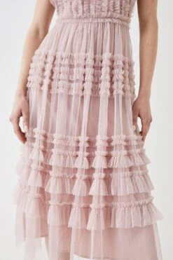 Coast Tulle Micro Ruffle Frill Neck Midi Dress -Simply Feminine Shop bcc05311 blush xl 2