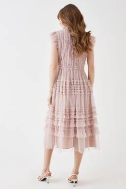 Coast Tulle Micro Ruffle Frill Neck Midi Dress -Simply Feminine Shop bcc05311 blush xl 3