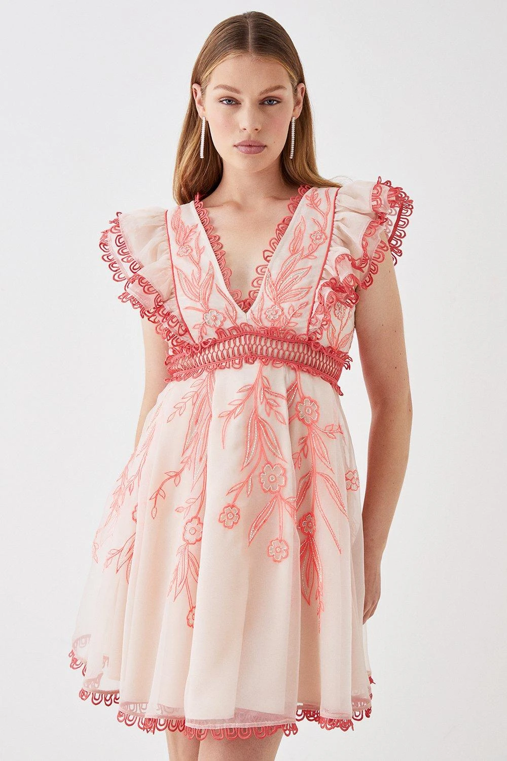 Coast Premium Embroidered Organza Mini Dress With Ruffle Shoulder 3 Coast Premium Embroidered Organza Mini Dress With Ruffle Shoulder