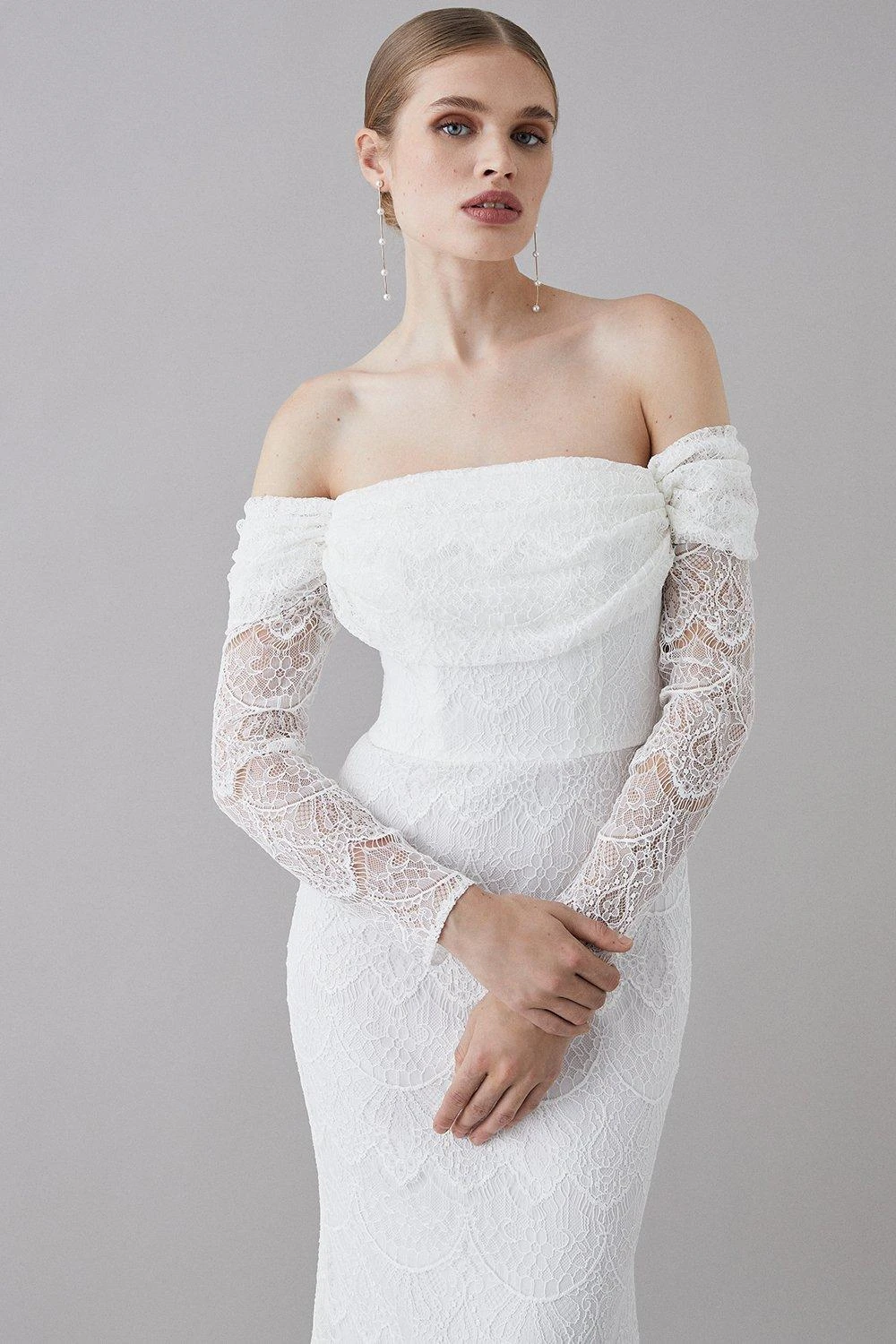 Coast Eyelash Lace Bardot Long Sleeve Dress 4 Coast Eyelash Lace Bardot Long Sleeve Dress - Image 2