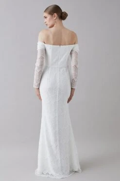 Coast Eyelash Lace Bardot Long Sleeve Dress 8 Coast Eyelash Lace Bardot Long Sleeve Dress -Simply Feminine Shop bcc05326 ivory xl 2