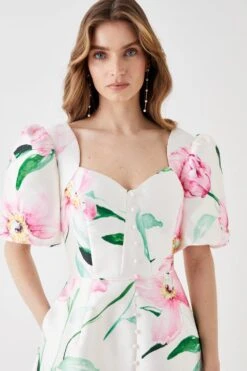 Coast Puff Sleeve Midi Dress With Buttons 7 Coast Puff Sleeve Midi Dress With Buttons -Simply Feminine Shop bcc05346 white xl 1