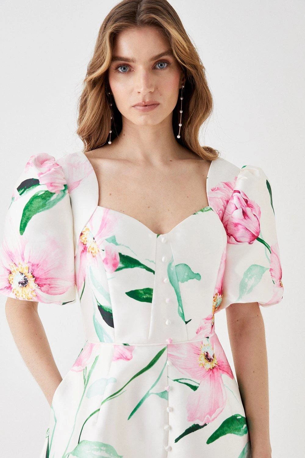 Coast Puff Sleeve Midi Dress With Buttons 4 Coast Puff Sleeve Midi Dress With Buttons - Image 2