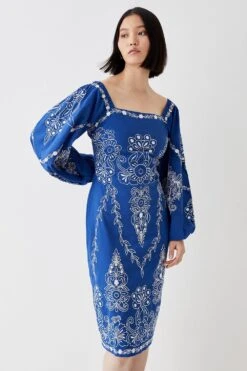 Coast Contrast Embroidered Square Neck Midi Dress