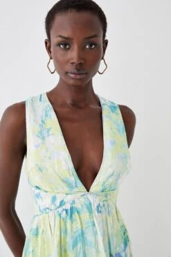 Coast Plunge Neck Frill Hem Midi Dress -Simply Feminine Shop bcc05400 green xl 2