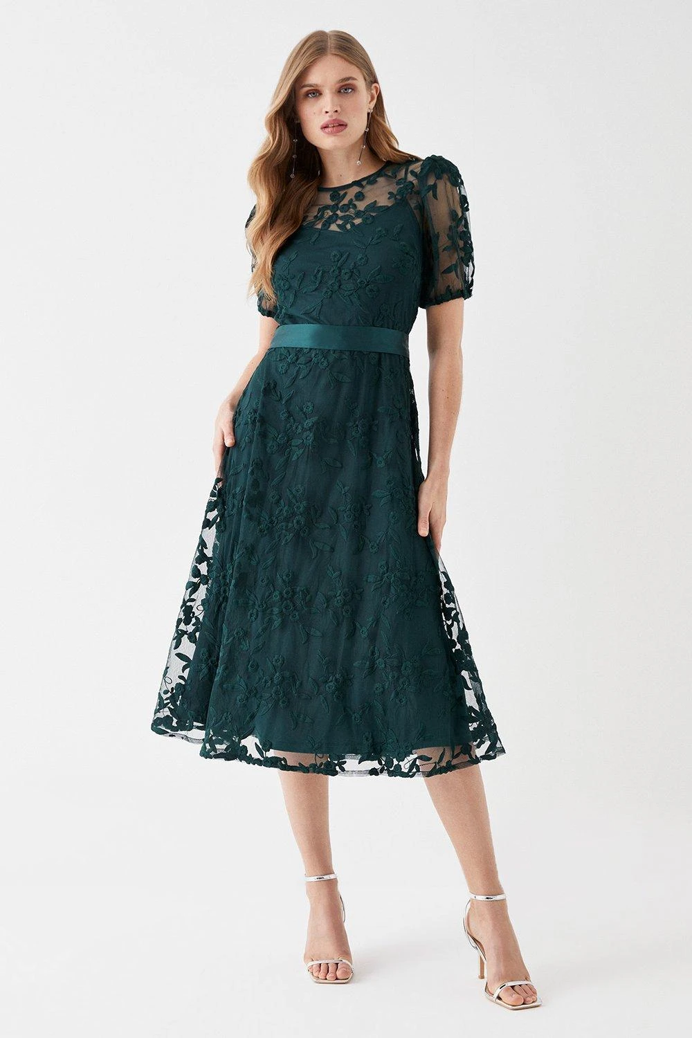Coast Embroidered Mesh Puff Sleeve Midi Dress 3 Coast Embroidered Mesh Puff Sleeve Midi Dress