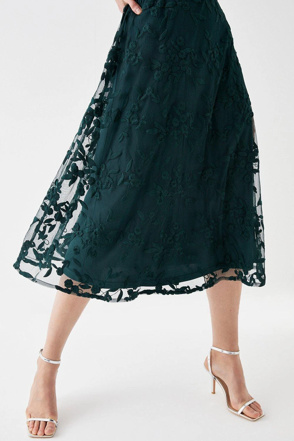 Coast Embroidered Mesh Puff Sleeve Midi Dress 5 Coast Embroidered Mesh Puff Sleeve Midi Dress - Image 3