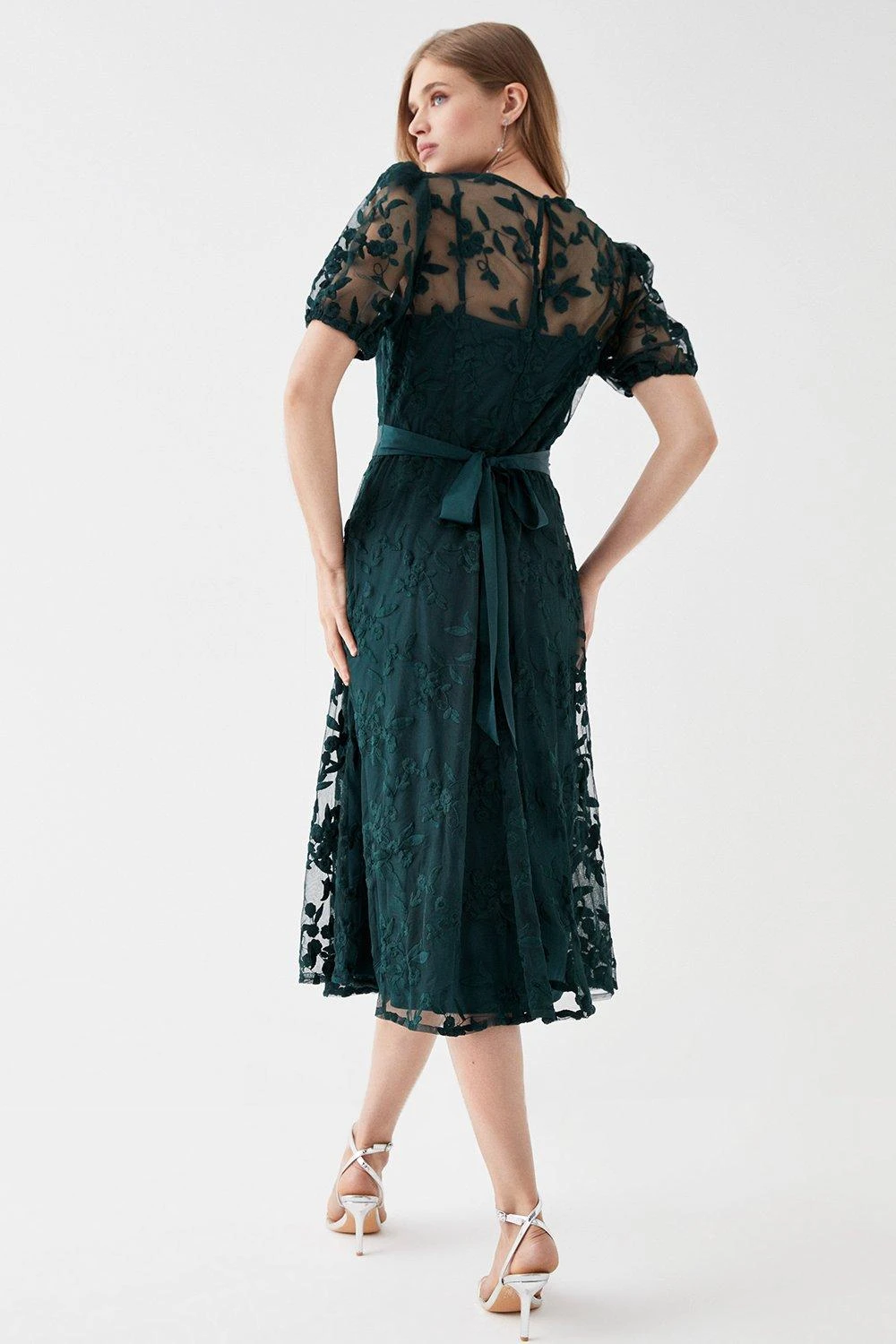 Coast Embroidered Mesh Puff Sleeve Midi Dress 6 Coast Embroidered Mesh Puff Sleeve Midi Dress - Image 4