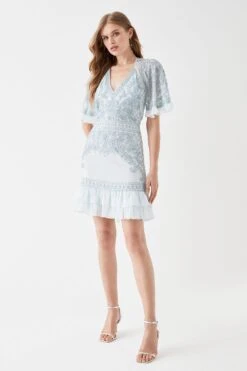 Coast Embellished Cape V Neck Mini Dress