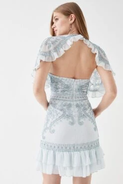 Coast Embellished Cape V Neck Mini Dress -Simply Feminine Shop bcc05427 blue xl 3