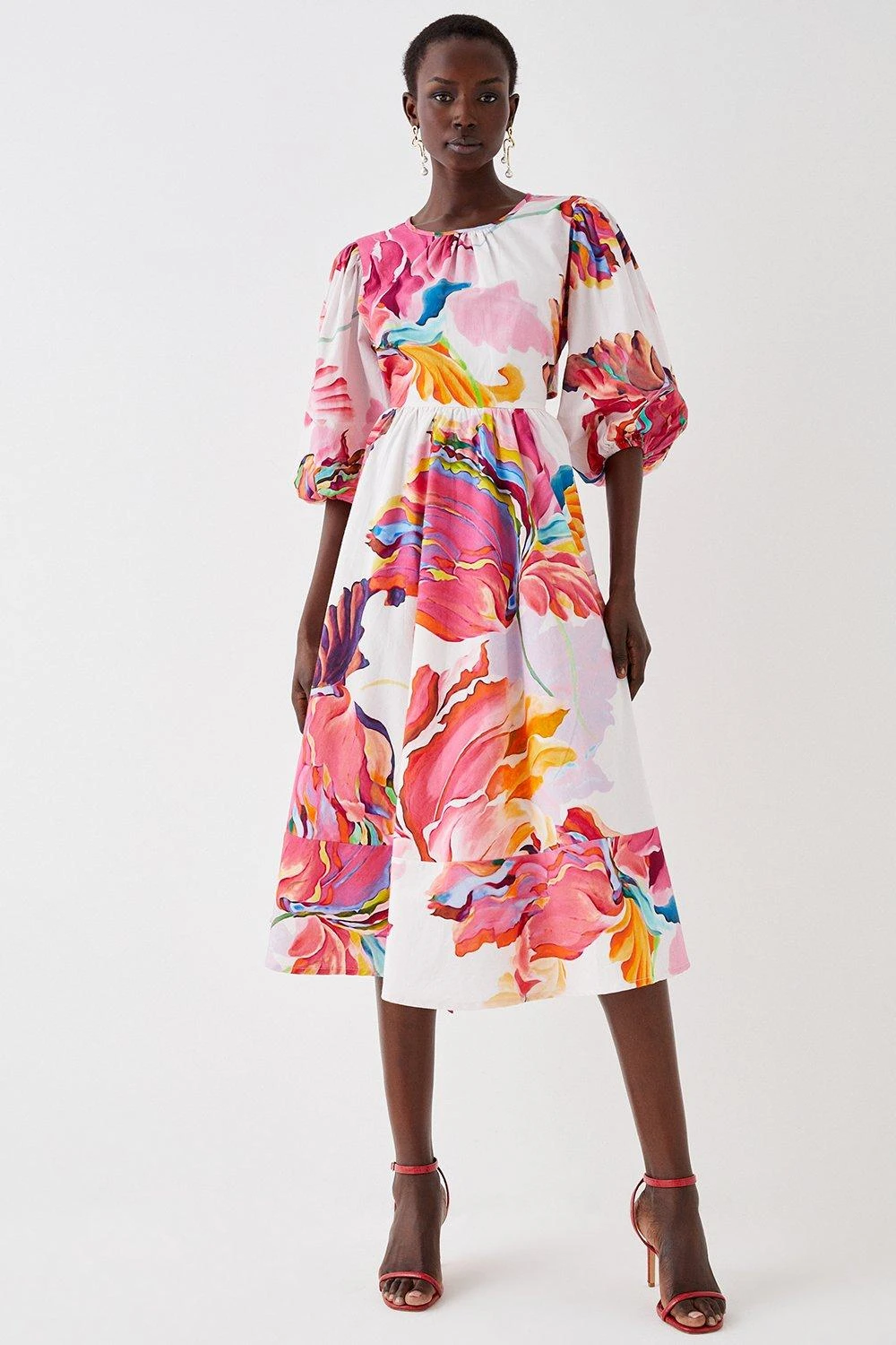 Coast Cotton Printed Puff Sleeve Open Back Midi Dress 3 Coast Cotton Printed Puff Sleeve Open Back Midi Dress